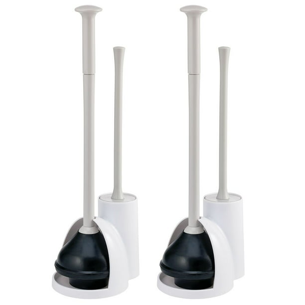2 Pack mDesign Compact Plastic Toilet Bowl Brush/Plunger Combo Cream 